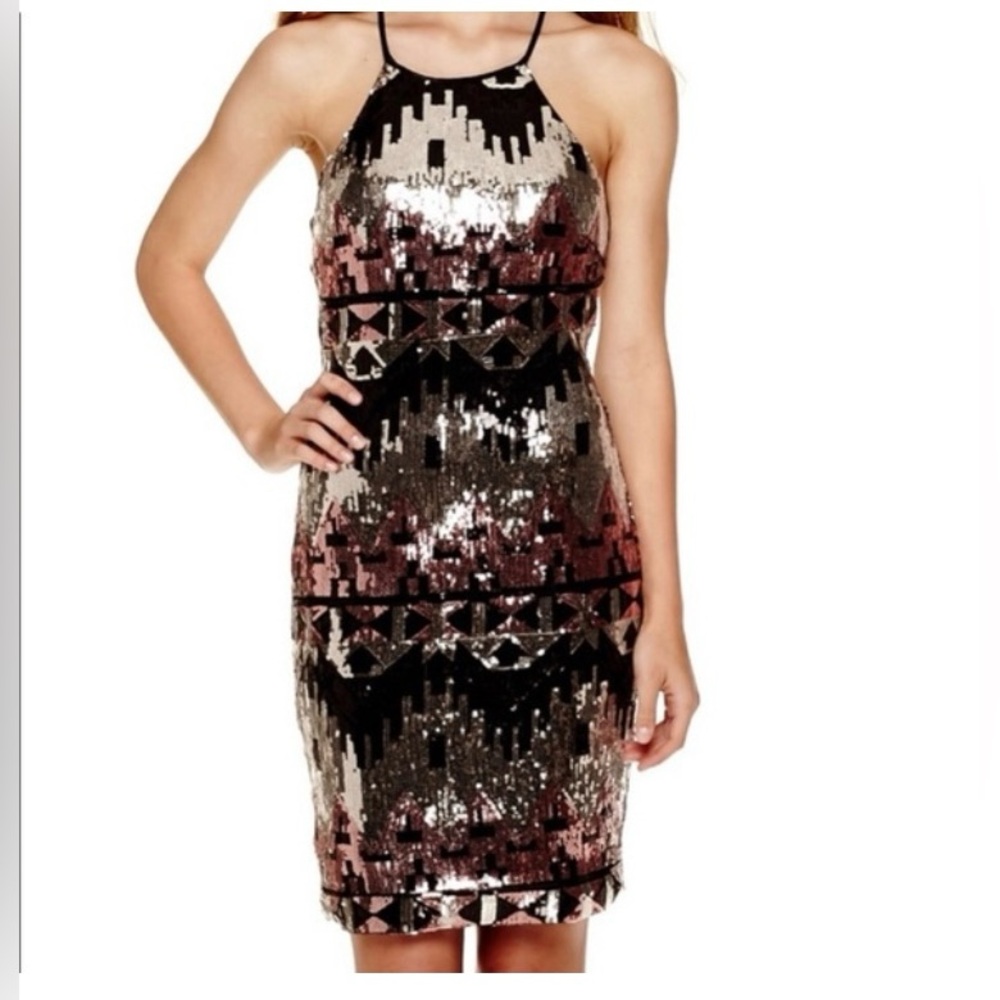 My Michelle Black and Silver Sequin Mini Dress